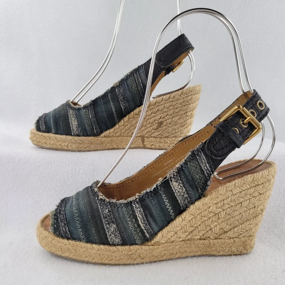 Apepazza Sandals Womens 6 Blue Rodano Espadrille Canvas‎ Heels Wedge Hemp Beach